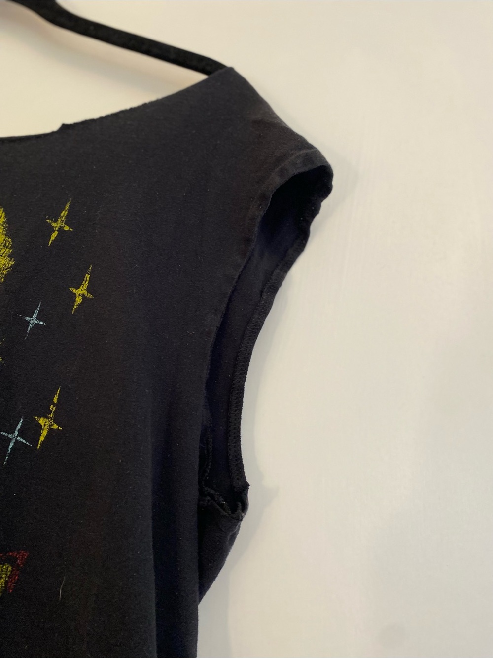 David Bowie Graphic Distressed Tank Top - Black with Multicolor Lightning Print - Picture 4 of 5